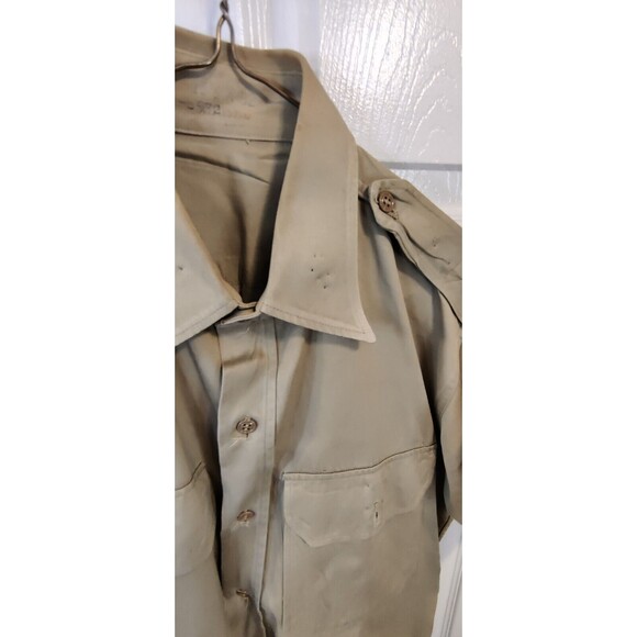 Vtg 60s Military Mens Small 1960 8.2 oz Khaki Field Button Shirt USA 15.5x32 - Picture 7 of 13